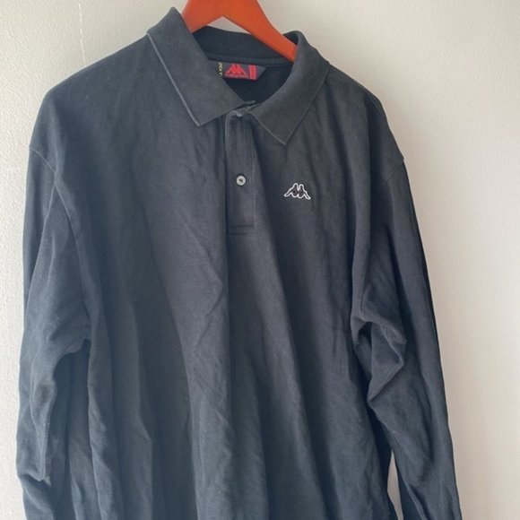 Kappa Men Solid Black Long Sleeve Pull Over Polo Shirt Size XXL - Picture 2 of 8